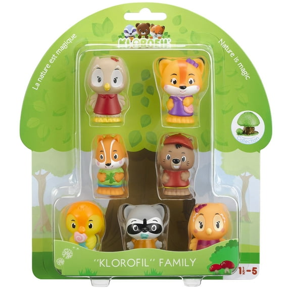 Timber Tots: Klorofil Family - 7 Character Set, Animal Forest Friends, 1.75-2" Toy Figurines, Miniatures w/ Unique Details, Nature, Kids-Toddler 18Mo+