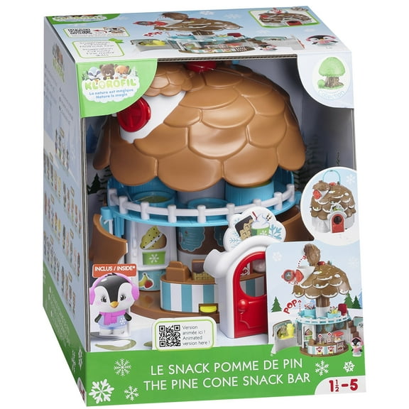 Timber Tots: The Pine Cone Snack Bar - 5pc Dessert Toy Playset, Penguin Animal Figurine, Open & Reveal Treats Shop, Pop-Up Feature, Kids-Toddler 18Mo+