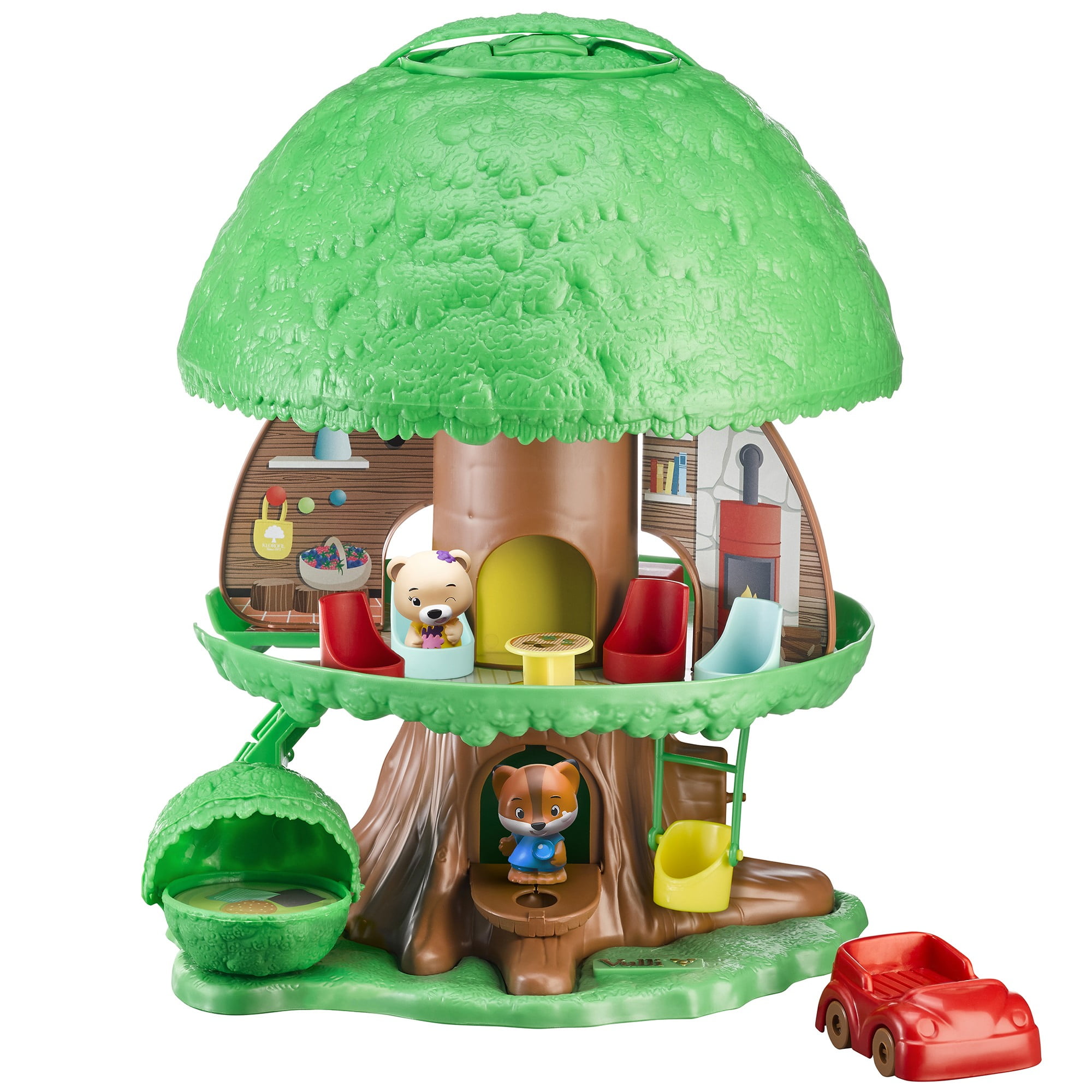 Timber Tots: The Magic Tree House - 16pc Nature Playset, 2 Animal Figurines, Toy Car & Furniture Accessories, Pop-Up Room Reveal, Kids-Toddlers 18Mo+
