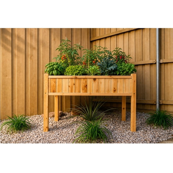 Timber Valley Cedar Raised Garden Bed with Legs, Elevated Wooden Planter Box, 48" x 24" x 32", Reinforced Mortise & Tenon Frame with Liner for Vegetables, Herbs & Flowers