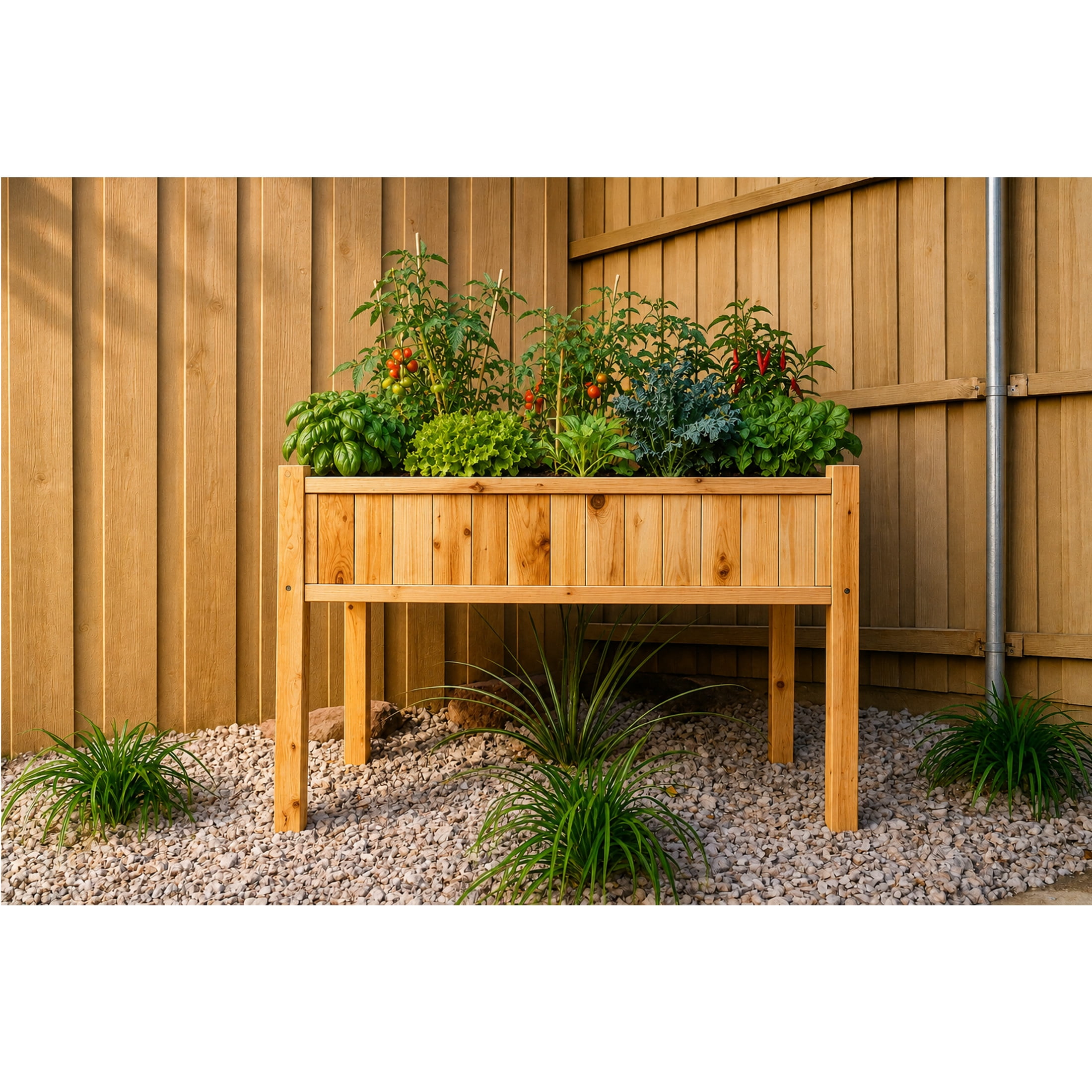 Timber Valley Elevated Cedar Raised Garden Bed, 48" x 24" x 32", Strong Mortise and Tenon Structure, Wooden Planter Box with Liner for Vegetables, Herbs & Flowers