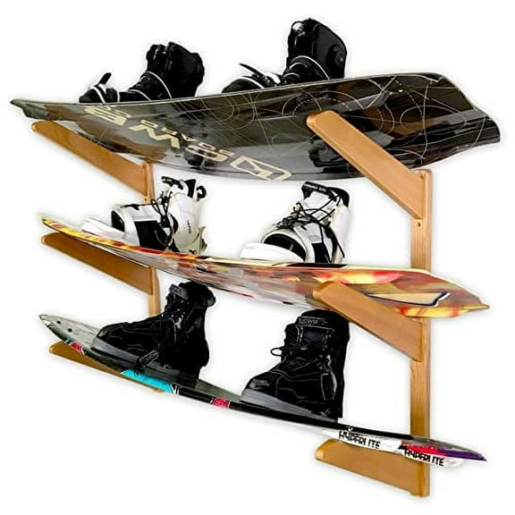 StoreYourBoard Timber Wakeboard Wall Rack, Wooden Storage Mount, Stylish Indoor Display (3 Boards)