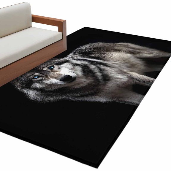 Timber Wolf Area Rug 4x6 Washable Rug Non Slip Wilderness Animal Black Backdrop Large Area Rug Indoor Floor Carpet for Entryway Bedroom Kitchen Living Room Home Office Dining Room Nursery