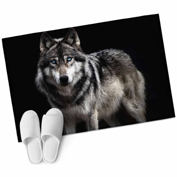Timber Wolf Bathroom Rug Washable 2x3 Entryway Rug Non Slip Wilderness Animal Black Backdrop Front Door Mat Low Pile Indoor Doormat Throw Floor Carpet for Kitchen Bedroom Entrance
