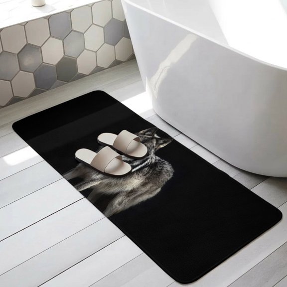 Timber Wolf Bathroom Runner Rugs Non Slip Washable Absorbent Narrow Long Bath Mat Wilderness Animal Black Backdrop Runner Rugs for Kitchen Hallway Bedroom Laundry Study Room 19.7"x63"