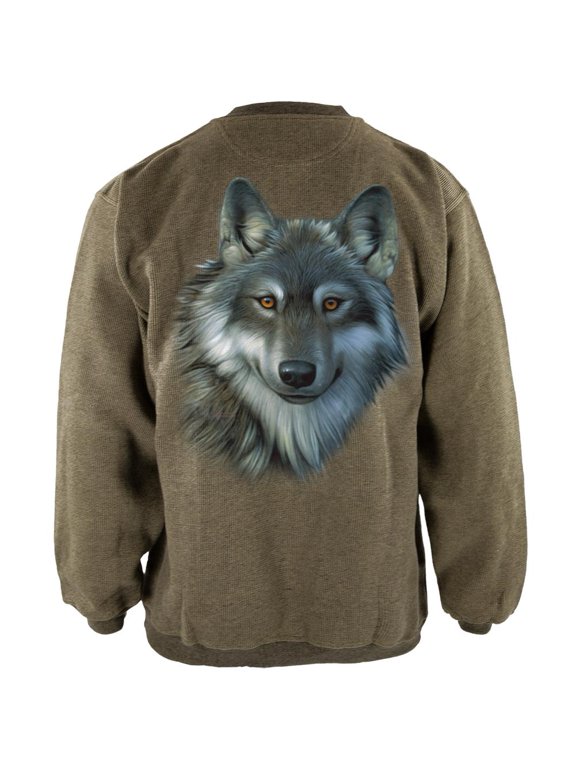 Timber Wolf Face Henley Mens Pullover Sweatshirt