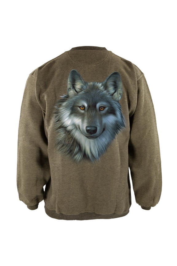 Timber Wolf Face Henley Mens Pullover Sweatshirt