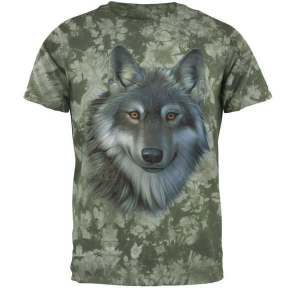 Timber Wolf Face Mens T Shirt Crackle Moss Tie Dye 2XL