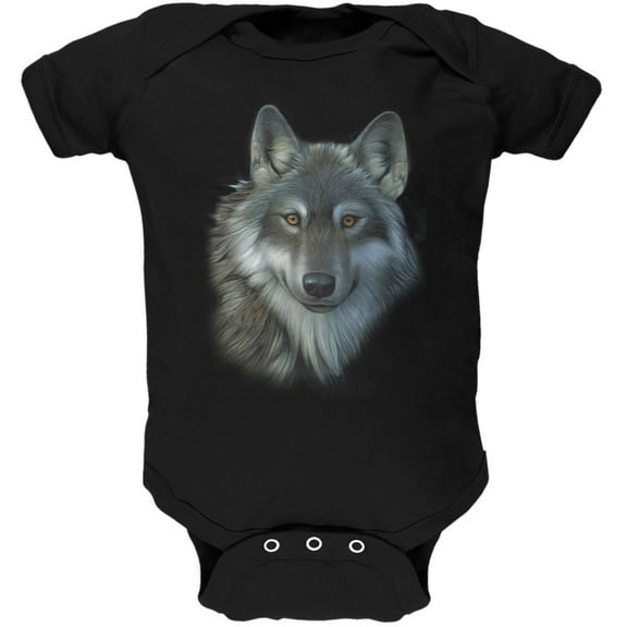 Timber Wolf Face Soft Baby One Piece Black 3-6 M