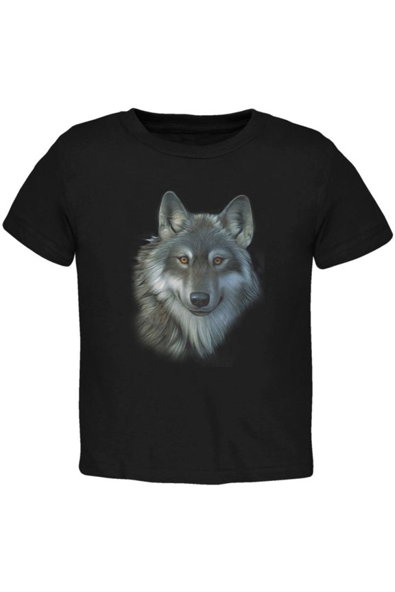 Timber Wolf Face Toddler T Shirt Black 4T