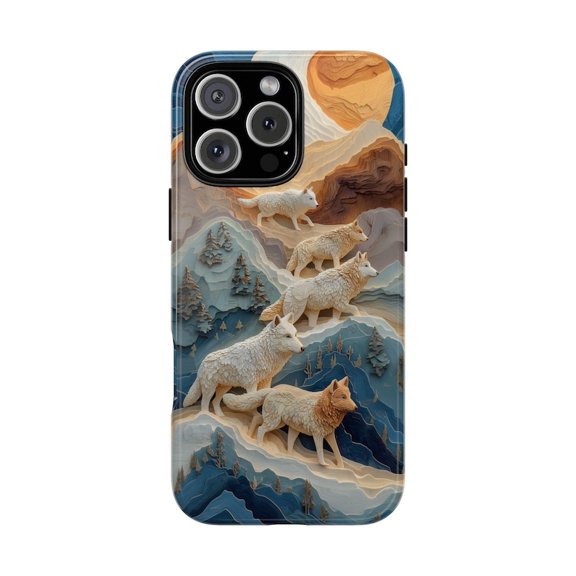Timber Wolf Pack Running Through Snowy Mountain Scene Phone Case with iPhone 17 to 11 Pro Max