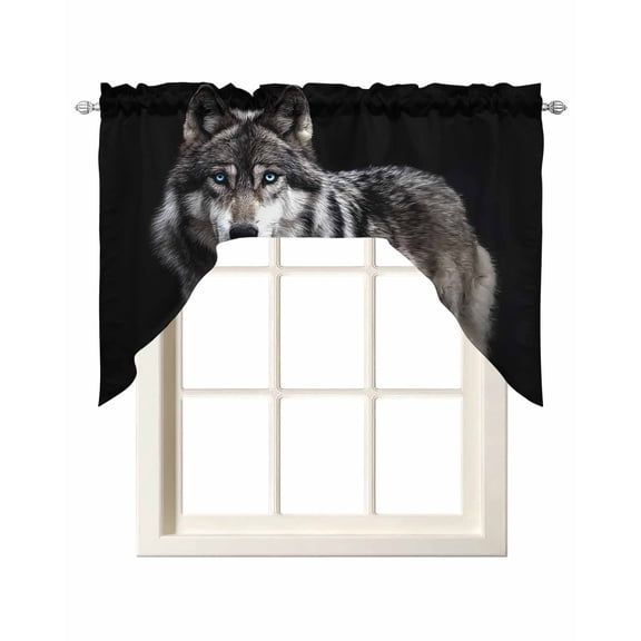 Timber Wolf Swag Curtains for Kitchen Wilderness Animal Black Backdrop Valances for Windows Rod Pocket Small Window Treatment Short Topper for Cafe Bedroom Bathroom Living Room Decor 56x36 Inch