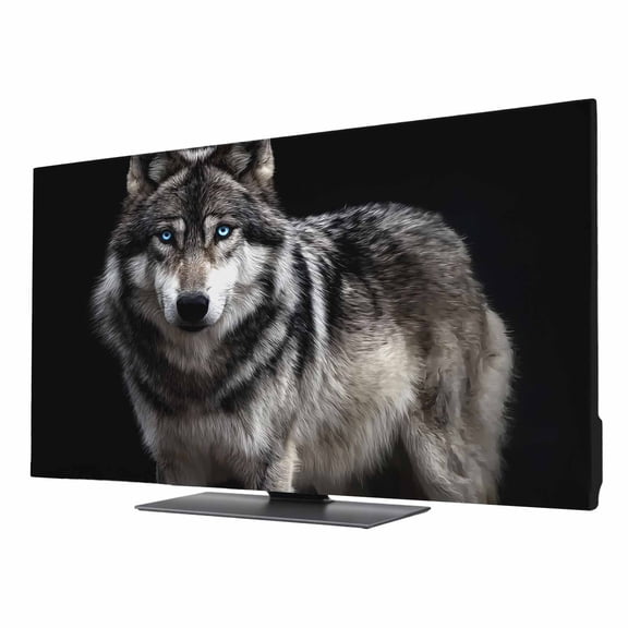 Timber Wolf TV Cover for 43 Inch Screen, Stretch Fabric Dustproof TV Display Protector, Wilderness Animal Black Backdrop Elastic Slipcover Monitor Cover for Indoor Desktop Computer 37.6"x21.1"