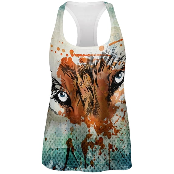 Timber Wolf Watercolor All Over Womens Racerback Tank Top - Large