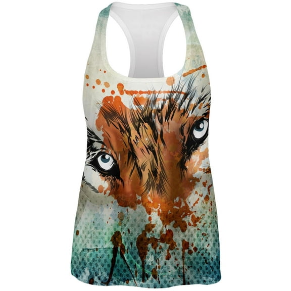 Timber Wolf Watercolor All Over Womens Racerback Tank Top - Medium