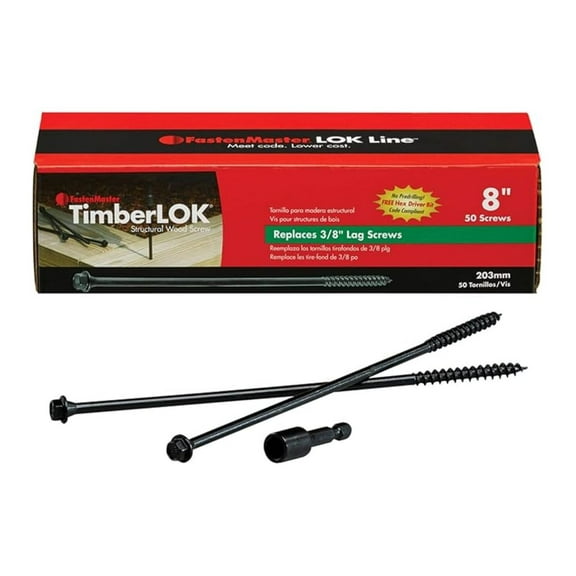 TimberLok 8 in. Hex E-Coat Structural Wood Screws - 50 Pack - Heavy Duty Steel Construction for Decking, Framing, and Construction Projects