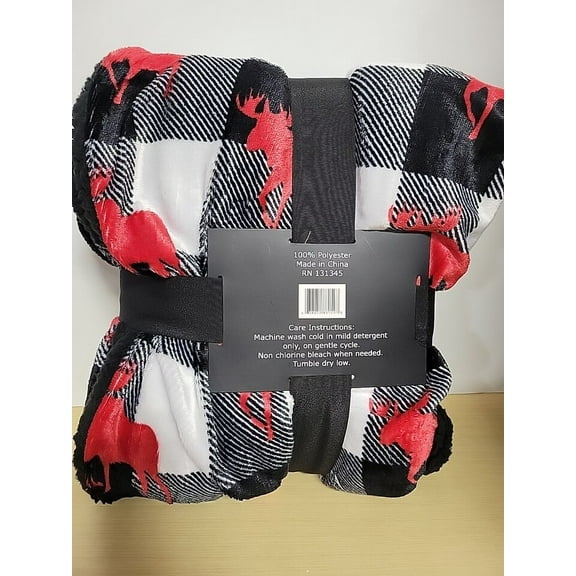 TimberLux Sherpa Throw Blanket 50" X 60" Red Black Moose Deer Hunting
