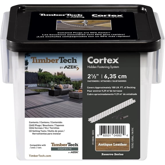TimberTech Cortex Collated Hidden Screws and Plug System for Fastening Composite Decking - Pack of 224 Deck Plugs to Cover 100 LF (Antique Leather)