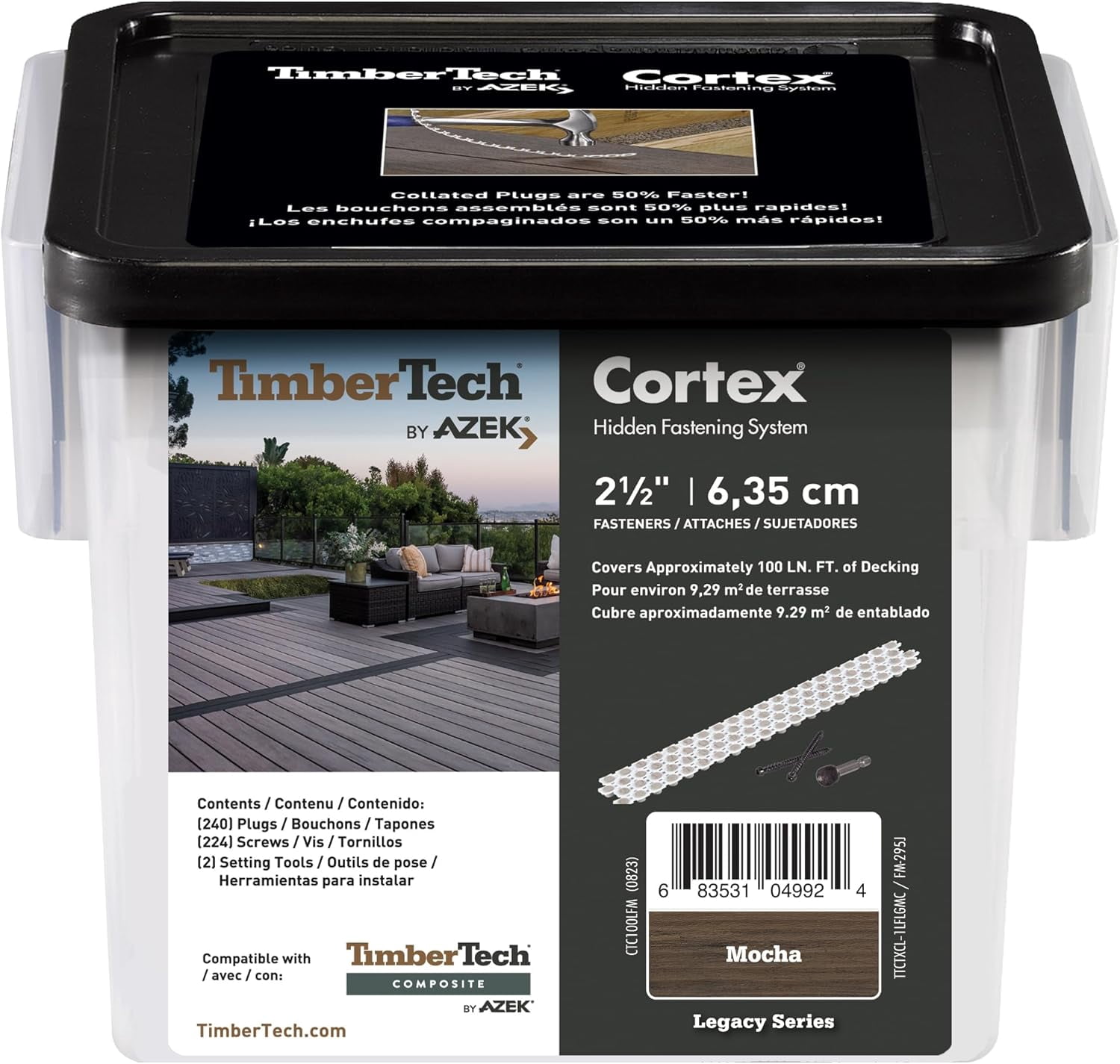 TimberTech Cortex Collated Hidden Screws and Plug System for Fastening Composite Decking - Pack of 224 Deck Plugs to Cover 100 LF (Mocha)