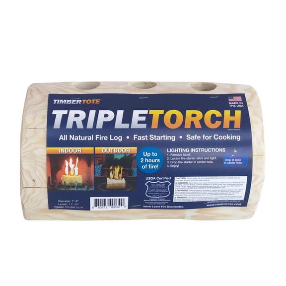 TimberTote TripleTorch One Log Campfire Fireplace Fire Wood Log with 3 Chimneys