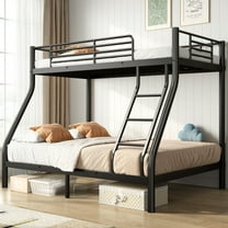 SogesHome Bunk Bed Metal Bed Frame, Twin Over Full, Heavy Duty Sturdy Bed Frame With Ladder, Full Length Guardrails, Underbed Storage, Black