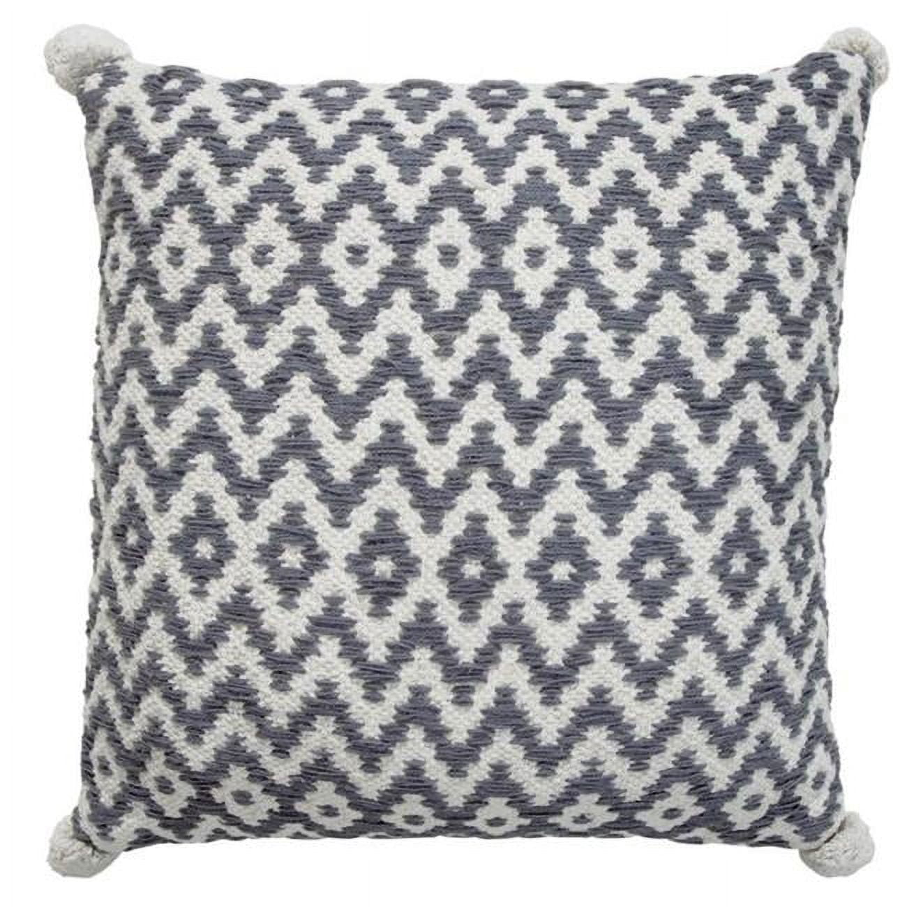 Grey and Ivory Cotton Weave Square Throw Pillow
