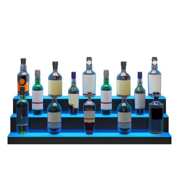 Timberflare 40-Inch LED Lighted Liquor Bottle Display, 3-Tier Illuminated Home Bar Shelf with Remote and App Control, Acrylic Stand for 30 Bottles