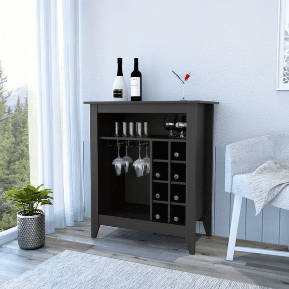 Mojito Bar Cabinet with 6-Bottle Wine Rack, Storage Cabinet with Drawer and Shelves for Home Bar, Black