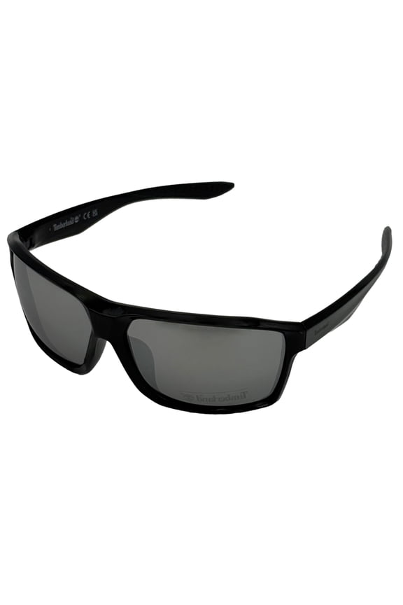 Black Mens Plastic Rectangle Sunglass, Silver Flash Lens TB7235 1C