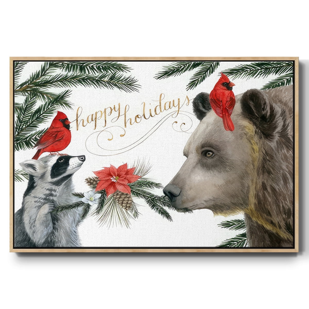 Timberland Christmas Collection A - Framed Gallery Wrapped Holiday Canvas - 27 x 41 - Natural Wood Frame
