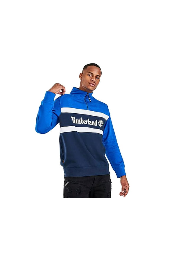 Funnel Neck Half-Zip Mens Active Sweatshirts Size L, Color: Blue/Navy/White