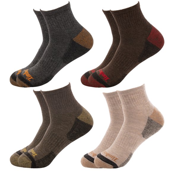 Timberland Men's 4-Pack Half Cushioned Quarter Socks, Brown, One Size