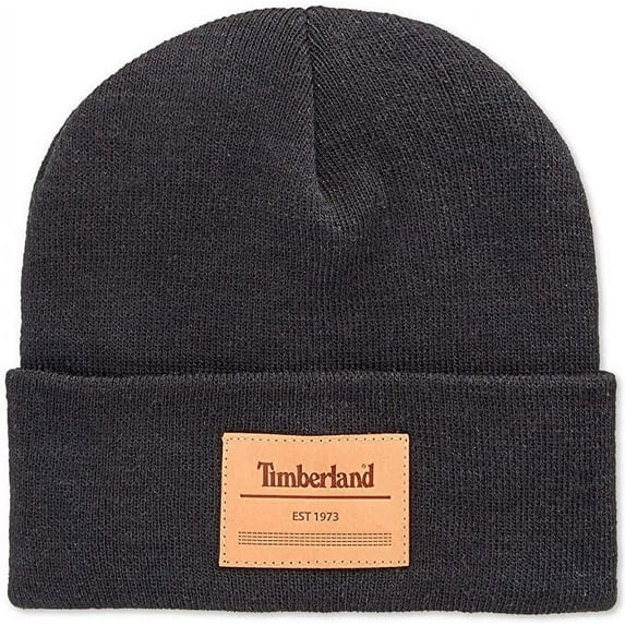 Timberland Men`s Heat Retention Watch Cap Knit Beanie with Leather Patch