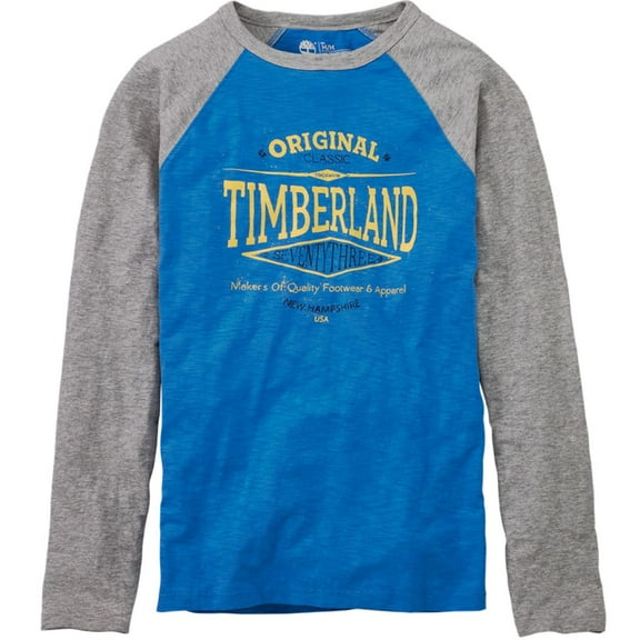 Timberland Men's Retro Logo Slub Jersey Knit Baseball Long Sleeve Tee T-Shirt (Medium, Blue)