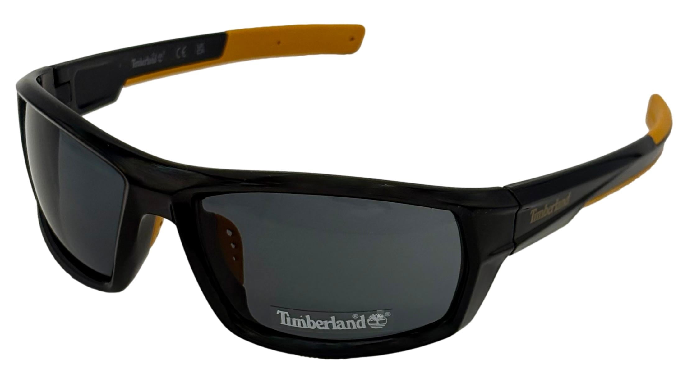 Timberland Mens Rectangle Shiny Black Plastic Sunglass, Smoke Lens TB7221 1A
