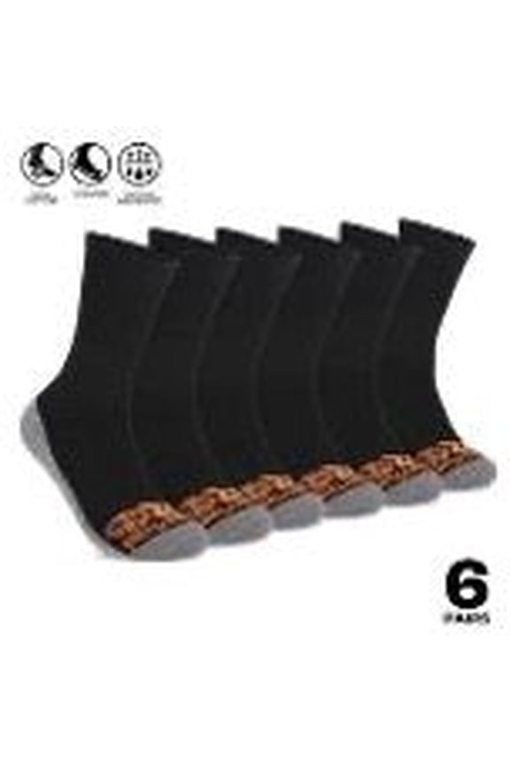 Moisture Control Mens Crew Socks with Arch Support and Cushioned Footbed (6 Pairs) - BLACK