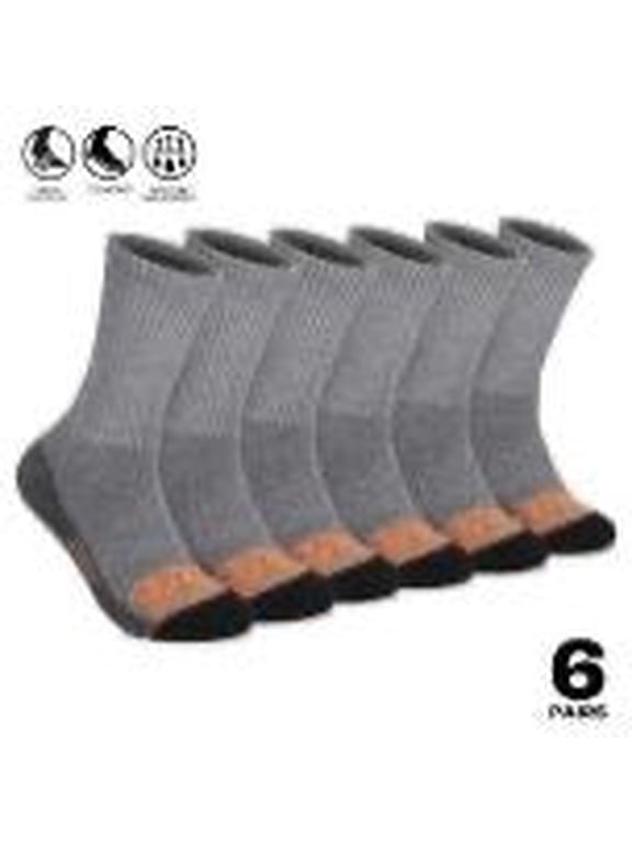 Moisture Control Mens Crew Socks with Arch Support and Cushioned Footbed (6 Pairs) - Heather GRAY