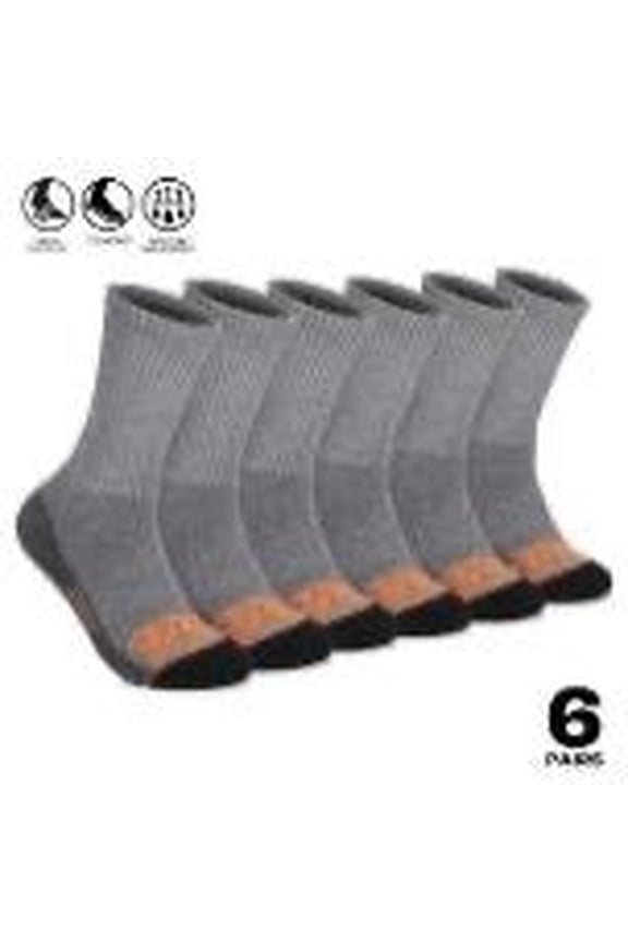 Moisture Control Mens Crew Socks with Arch Support and Cushioned Footbed (6 Pairs) - Heather GRAY