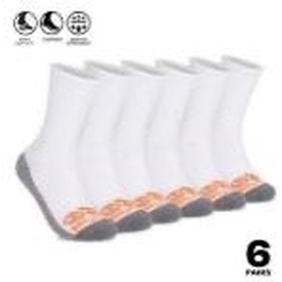 Timberland PRO Moisture Control Mens Crew Socks with Arch Support and Cushioned Footbed (6 Pairs) - WHITE