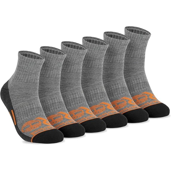 Timberland PRO Moisture Control Mens High Quarter Socks with Arch Support and Cushioned Footbed (6 Pairs) - HEATHER GRAY