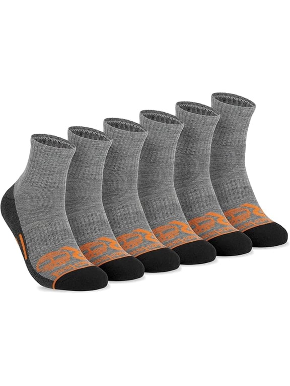 Moisture Control Mens High Quarter Socks with Arch Support and Cushioned Footbed (6 Pairs) - HEATHER GRAY