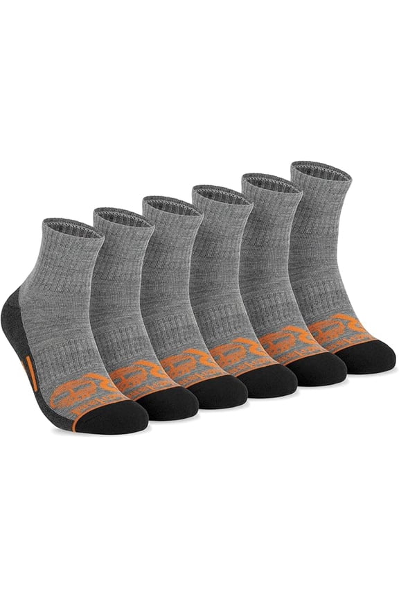 Moisture Control Mens High Quarter Socks with Arch Support and Cushioned Footbed (6 Pairs) - HEATHER GRAY