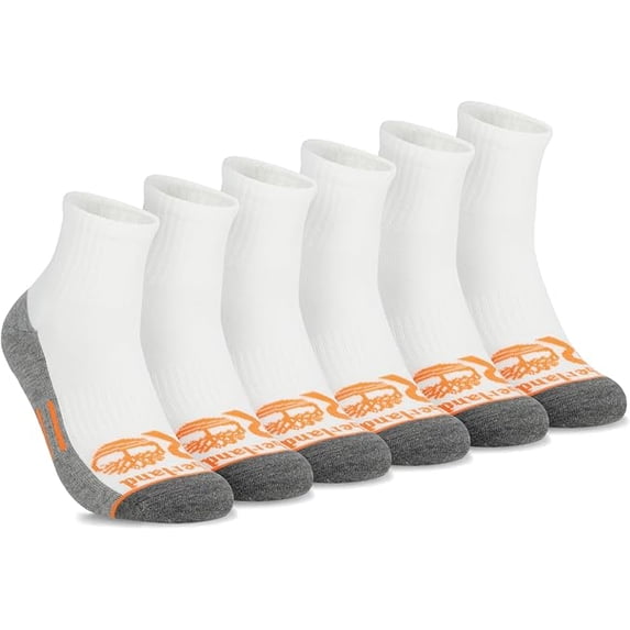 Timberland PRO Moisture Control Mens High Quarter Socks with Arch Support and Cushioned Footbed (6 Pairs) - WHITE