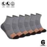 Timberland PRO Moisture Control Mens Quarter Socks with Arch Support and Cushioned Footbed 6 Pairs - HEATHER GRAY