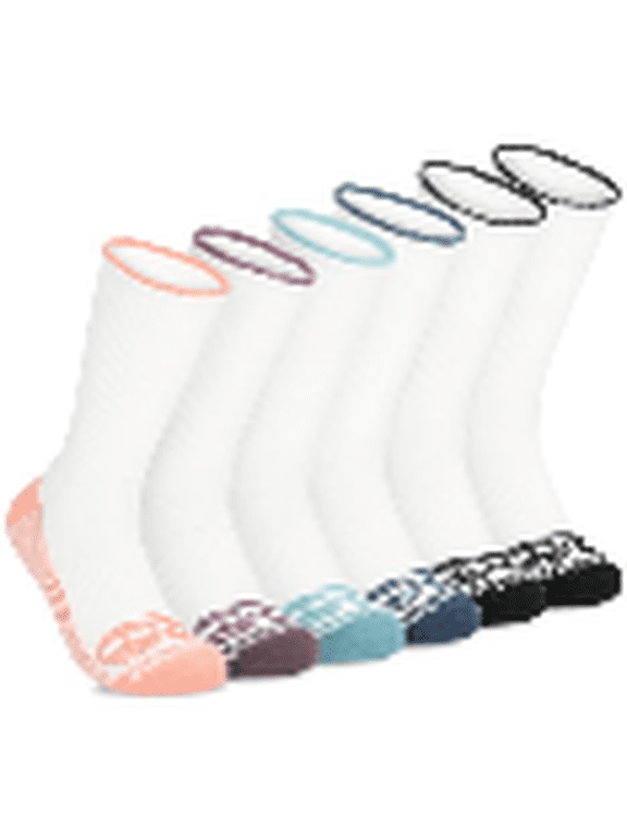 Moisture Control Womens Crew Socks with Arch Support and Cushioned Footbed (Sizes 6-11; 6 Pairs)