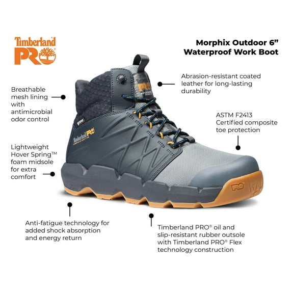 Timberland PRO Morphix Outdoor, Men's, Grey/Navy, Comp Toe, EH, WP, Hiker, Work Boot (11.5 M)