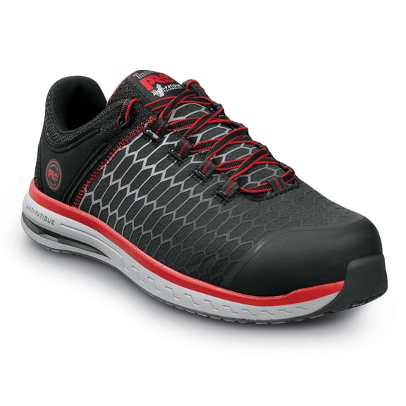 Timberland PRO Powerdrive, Men's, Black/Red, Comp Toe, EH, MaxTRAX, Slip Resistant, Low Athletic, Work Shoe (12.0 W)