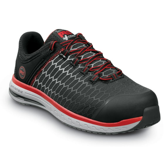 Timberland PRO Powerdrive, Men's, Black/Red, Comp Toe, EH, MaxTRAX, Slip Resistant, Low Athletic, Work Shoe (8.5 M)