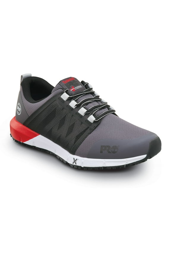 Radius, Men's, Asphalt/True Red, Soft Toe, EH, MaxTRAX Slip Resistant, Athletic, Work Shoe (10.0 M)