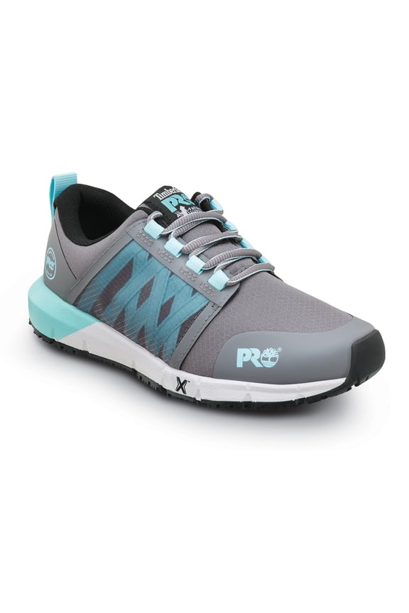 Radius, Women's, Steel Grey/Aruba Blue, Soft Toe, EH, MaxTRAX Slip Resistant, Athletic, Work Shoe (9.5 M)